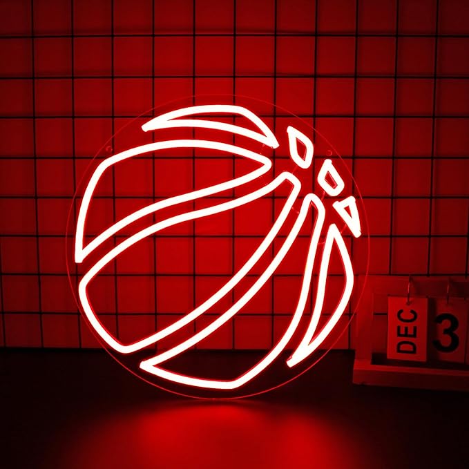 Basketball Neon Sign, Neon Signs for Wall Decor Red LED Light Up Signs Home Decor for Bedroom Club Party Bar Shop USB Operated