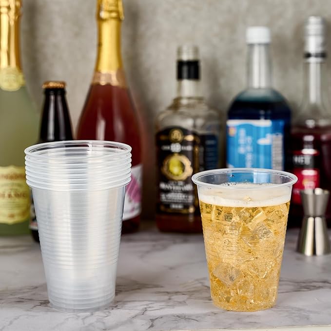 Turbo Bee 1000 Pack 16oz Plastic Cups,Disposable Clear Drinking Cups,Hot and Cold Drink Container for Water, Juice, Soda,Coffee