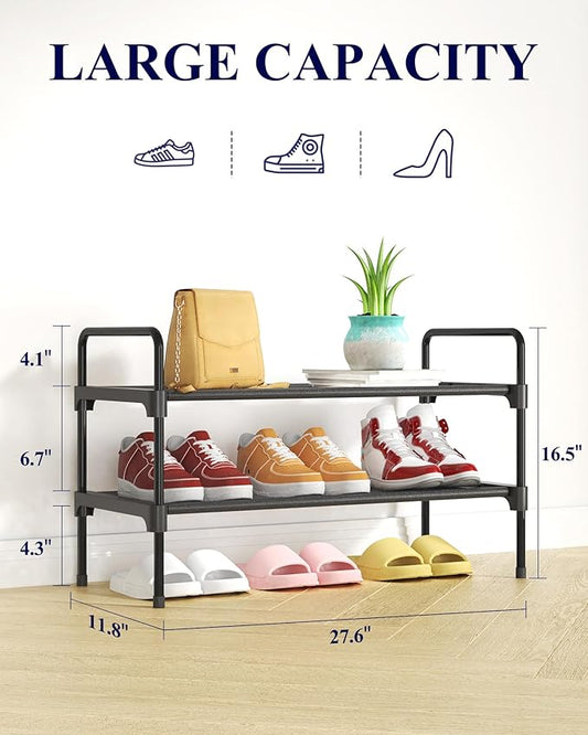 Kitsure Shoe Rack for Closet, Sturdy and Long-Lasting Shoe Shelf, Shoe Rack for Entryway, Personalized DIY Shoe Organizer, Shoe Rack Organizer for Space-Saving, 27.6" x 11.8" x 16.5", Black