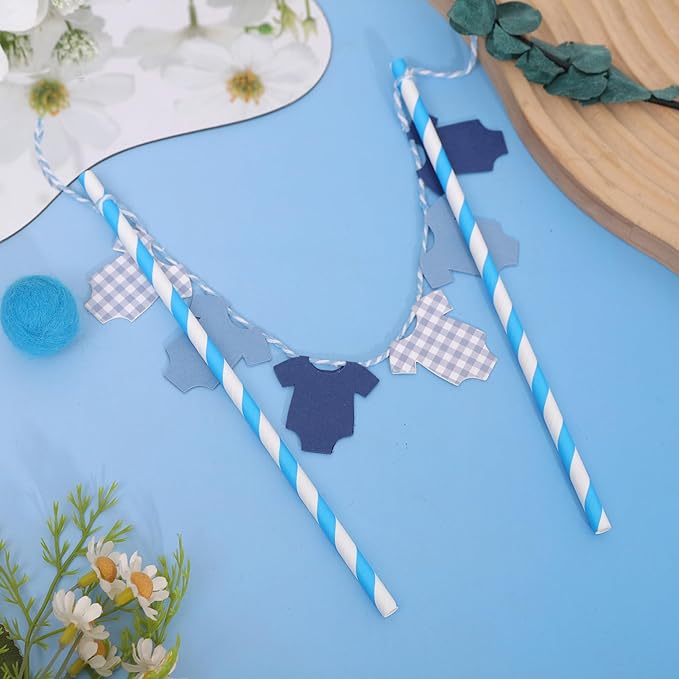 Blue Baby Shower Cake Topper - Blue Bodysuit Gingham Cake Topper,Gender Reveal Decor,Baby Shower Cake Decorations,Gingham Onesie Party Decorations (blue-2)