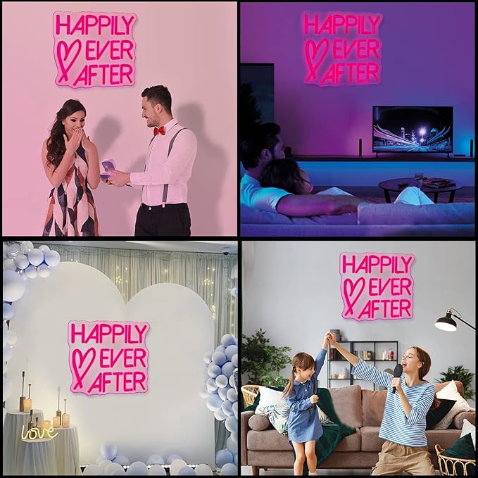 shqcenool Rose Neon Sign Happily Ever After LED,Engagement,Birthday,Wedding,gift for girl,Art Decorative Lights for Bachelorette Party,Home Wall Decor,Living room Decor,USB port…