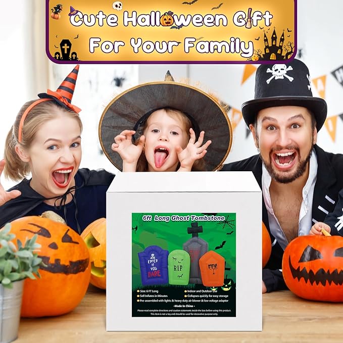 6FT Halloween Inflatable Tombstones Set Decora Halloween Blow Up Decor with LED Lights Indoor Outdoor Holiday Party Yard Graden Decoration