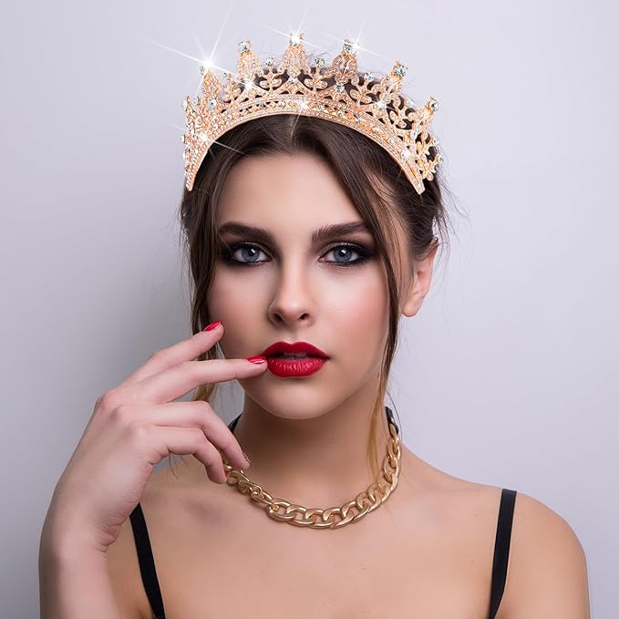 10 Pieces Crown Tiara for Women Crystal Headband with Comb Princess Rhinestone Queen Crown Bridal Hair Accessories Jewelry for Women Prom Birthday Party Wedding Gifts(Rose Gold)