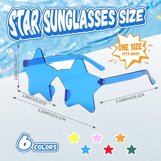 12/26/36 Pairs Rimless Star Shaped Sunglasses Transparent Glasses Bulk Fun Sunglasses for Party Favors