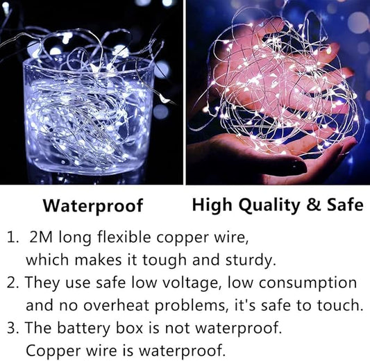 12 Pack Fairy Lights Battery Operated String Lights,7FT 20LED Waterproof Silver Wire Christmas Lights Outdoor,Firefly Mini Lights for Bedroom Party Birthday Wedding Indoor Decorations.