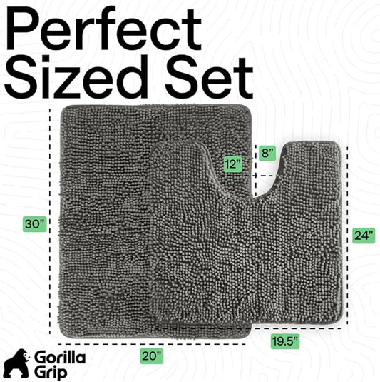GORILLA GRIP Bathroom Rug Sets, Soft Chenille 2 Piece Area Rugs Set, Toilet Base Mat and 30x20 Carpet, Absorbent Microfiber Washable Mats Dry Quickly, Home Décor and Bath Room Accessories, Charcoal