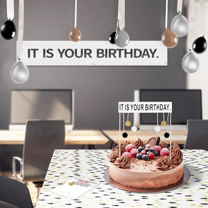 The Office Birthday Decorations with It is Your Banner, Cake Topper, Tablecloth, 52Pcs Office Merch, 12Inches Grey Brown Black Balloons Packs for Colleagues Boss Birthday Party Decorations (52)