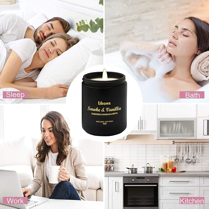 Natural Soy Wax Candles for Home - Room Decor, Gifts - Smoke Vanilla Black Scented Candles