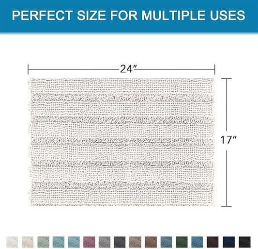 H.VERSAILTEX Bathroom Rugs Bath Rugs for Bathroom Non Slip Bath Mats Extra Thick Chenille Striped Rug 17" x 24" Absorbent Soft Shaggy Washable Dry Fast Bath Mats for Bath Room Floor - Ivory