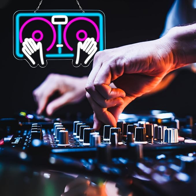 DJ Neon Sign USB Powered Neon Light Sign for Man Cave & Game Room, Dimmable DJ LED Neon Sign for Wall Decor, Cool Blue DJ Sign for Home Studio, Bar Wall Art
