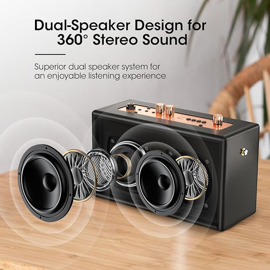 Karaoke Machine, Retro-Design Speaker with 2 Wireless Microphones for Adults & Kids, Portable Karaoke System for Home Party, Bluetooth/AUX/USB/TF/TWS Support, Gifts for Women & Girls