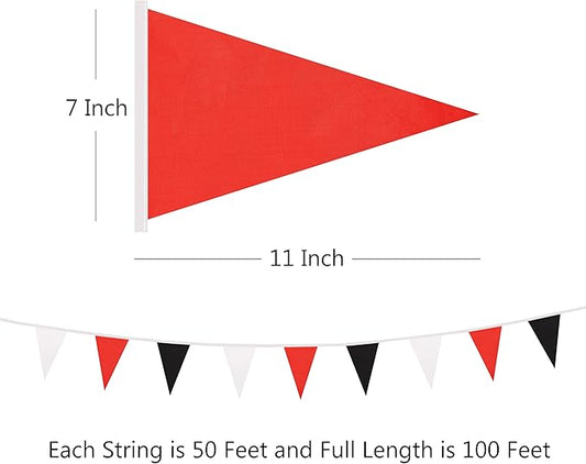 100 Ft White Red Black Pennant Banner Flag, 60 Pcs String Hanging DIY Bunting Flags for Party, School, Birthday, Wedding, Carnival, Celebrations, Outdoor and Indoor Decorations (White Red Black)