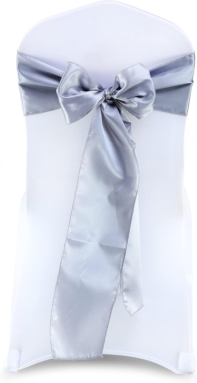 VDS Satin Chair Sashes Chair Cover Back Tie Sateen Bows Ribbon for Wedding Birthday Graduation Engagement Ceremony Event Party Banquet Venue Hotel All Dining Chair Décor (150PC)(Light Silver Grey)