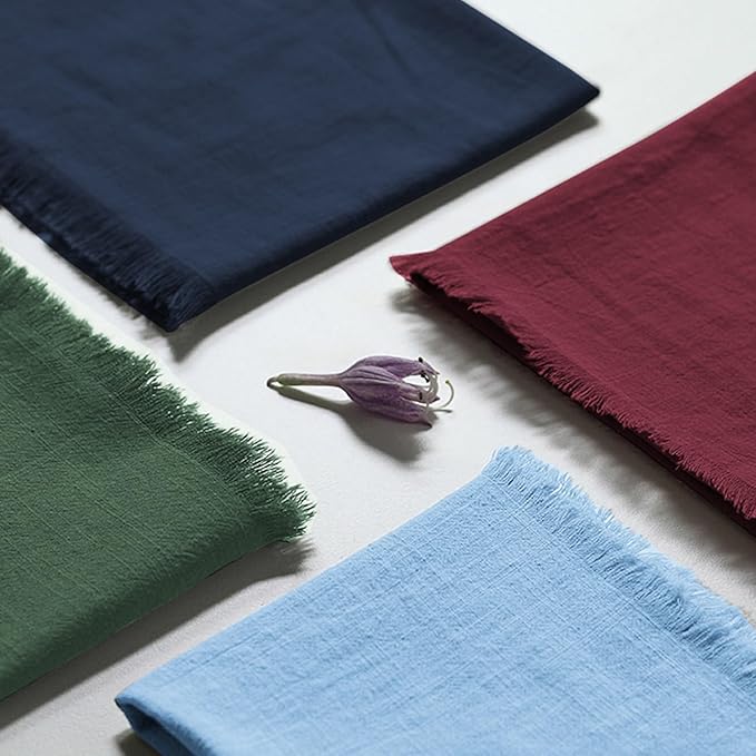 Handmade Cloth Napkins 100% Cotton Napkins with Fringe,Delicate Handmade Cloth Napkins for Dinners, Parties, Weddings and More,18 x 18 Inch Set of 6 - Green