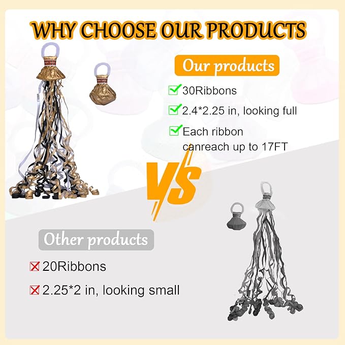 12 Pack Streamer Poppers, Gold/Silver/Black Tri-Tone No Mess Confetti Poppers,Party Poppers No Mess Streamers Easy to Clean Handheld Streamer Cannon,Ideal for Celebrations and Events