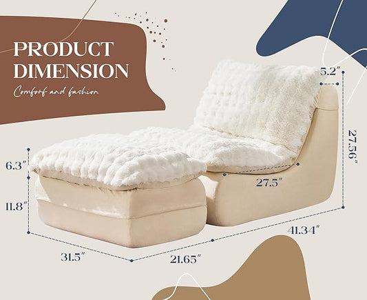 Hobestluk Sofa Couch Foam Sofa for Small Spaces Comfy Sofas with Footrest Couch Recliner Small Sofas for Living Room, Bedroom, Apartment (White)