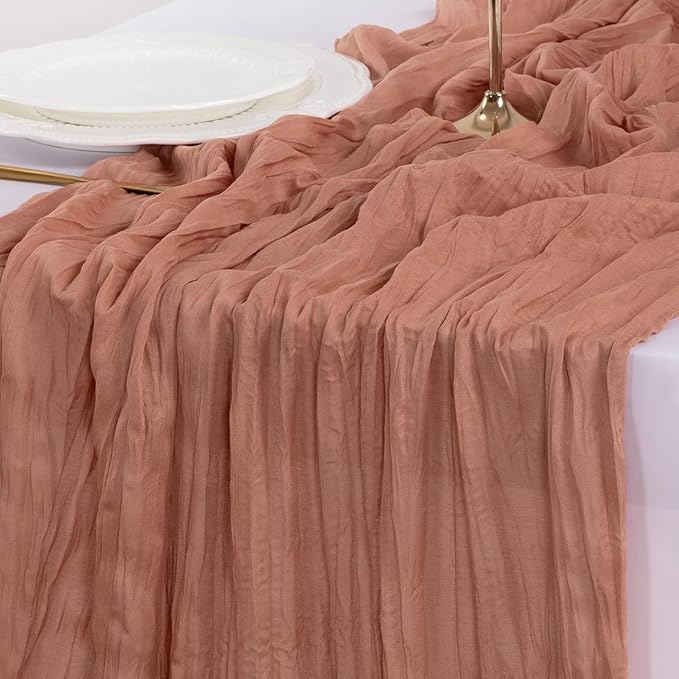 Socomi 6pcs Dusty Rose Fall Thanksgiving Cheesecloth Table Runner Boho Rustic Gauze 120 inch 10FT Cheese Cloth Runner for Wedding Party Baby Shower Birthday Home Decor Holiday Decorations