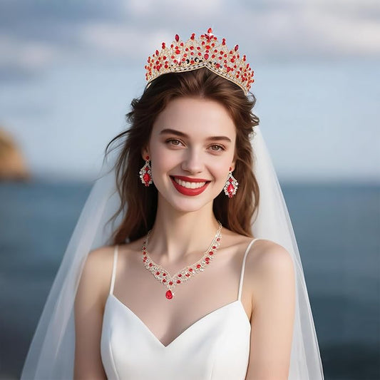 Kamirola Tiaras and Crowns for Women,Tiaras Earrings Necklace, Crystal Bridal Jewelry Set, Costume Party Halloween Prom Pageant Jewelry for Women TR80
