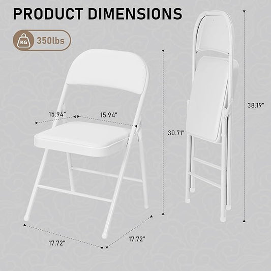 SEALAMB 16 Pack White Folding Chairs with Padded Seats & Cushion, Durable Metal Foldable Chairs for Wedding Party, Commercial Chairs for Office School Church Events, 330lb Capacity (White-PU, 16 Pack)