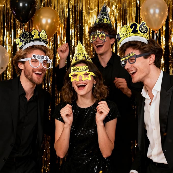New Years Eve Party Supplies 2026 for 45 Guests, Happy New Years Decorations Party Favors Includes Top Hats, Tiaras, Glasses Accessories for Adults Kids Nye Decorations 2026
