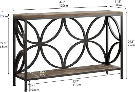 GiftGo Narrow Sofa Table 47.2 Inch, Industrial Sofa Table Behind Couch, Vintage Entry Console Table with Storage for Entryway, Living Room, Foyer, Elegant Design (Rustic Brown, 47.2)