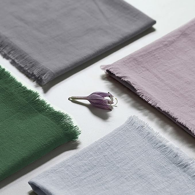 Handmade Cloth Napkins 100% Cotton Napkins with Fringe,Delicate Handmade Cloth Napkins for Dinners, Parties, Weddings and More,18 x 18 Inch Set of 4 - Light Grey