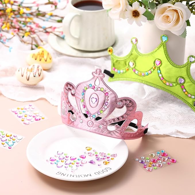 Yaomiao 44 Pcs Foam Crowns for Kids Princess Tiaras Crowns Bulk Diamond Sticker Making Kits for Birthday Party Supplies