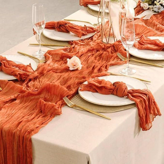 10 Packs Orange Fall Thanksgiving Table Runner Cheesecloth 35x120 Inches Burnt Orange Cheese Cloth Table Runner Sheer Boho Rustic Gauze Table Cloth for Wedding Party Baby Shower Decor