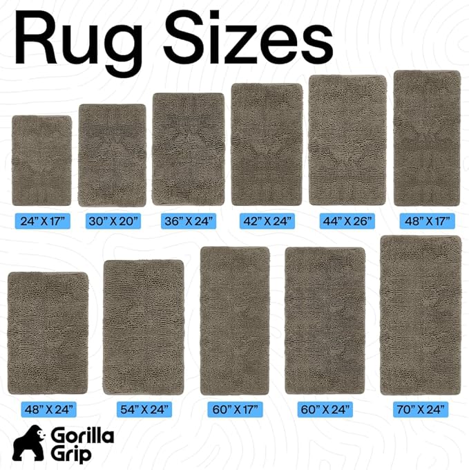 GORILLA GRIP Bath Rug Mat 44x26, Thick Soft Absorbent Chenille, Quick Dry Microfiber Mats, Rubber Backing Washable Shower Floor Rugs, Bathmat Runner, US Designed Bathroom Home Decor Accessories Latte