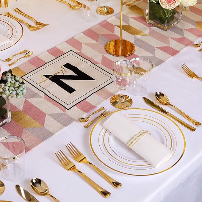 Nervure 300 Piece Gold Plastic Silverware Set - Heavyweight Gold Plastic Cutlery - Disposable Utensil Include 150 Forks, 75 Knives, 75 Spoons Perfect for Parties & Wedding & Party