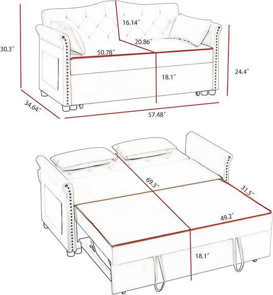 65'' 3-in-1 Folding Sofa Bed – Queen Size Pullout, Modern Chenille Fabric, 360° Swivel Table, Easy Assembly – Perfect for Living Room