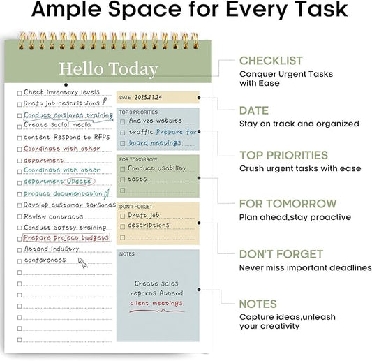 Taja To Do List Notepad - To Do List Notebook for Work with 52 Sheets, 9.8" x 6.5", Undated Daily Planner Perfect for Daily Tasks and Goal Setting, Notepad Suitable for Office, Home & School - Green