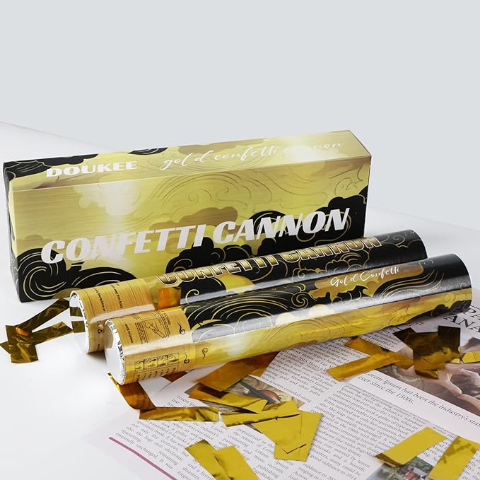 Graduation Confetti Poppers Gold, DOUKEE 2Pack Shiny Gold Mylar Confetti Poppers Cannon Party Shooter for Graduation, New Years Eve, Birthday Party Supplies -12 Inch