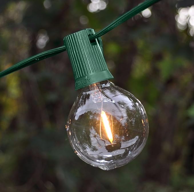 Hometown Evolution, Inc. G50 2" LED Filament Outdoor Patio String Lights with 0.6 Watt Light Bulbs (G50 LED Plastic - Green Wire, 25 ft)