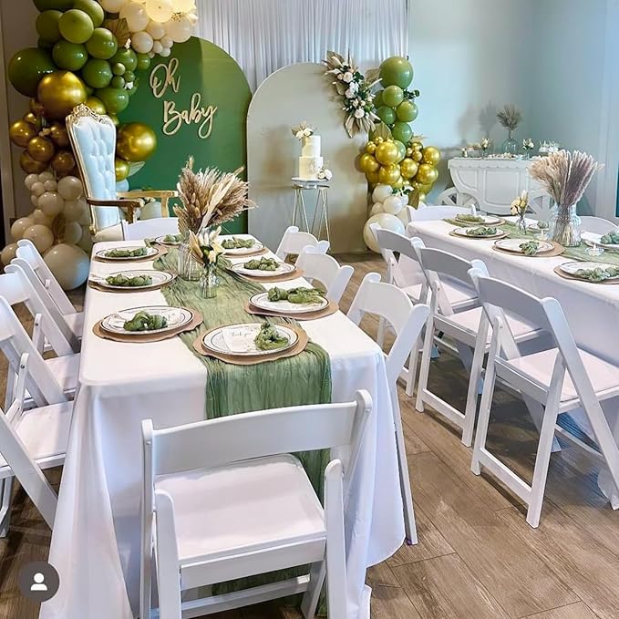 12 Pack Sage Green Table Runner Cheesecloth 35x120 Inch, 10Ft Boho Sheer Gauze Table Runner Cheese Cloth Runner for Wedding Baby Shower Christmas Home Decorations