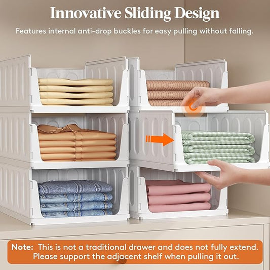 Lifewit 8 Pack Stackable Closet Organizers and Storage Basket for Clothes, Plastic Sweater Storage Bins for Wardrobe, Multifunctional Pants Organizer for RV, Pantry, Bathroom, Kitchen, Dorm, 24L
