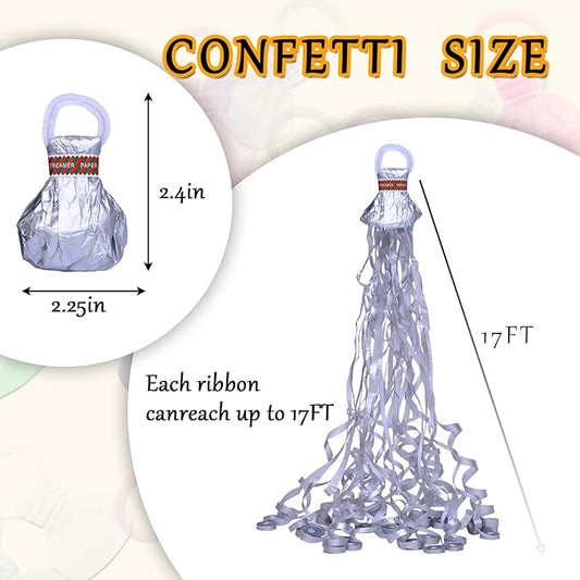 12 Pack Silver Streamer Poppers, No Mess Confetti Poppers,Party Poppers No Mess Streamers Easy to Clean Handheld Streamer Cannon,Ideal for Celebrations and Events
