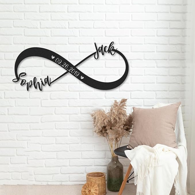 Personalized Anniversary Wedding Gifts for Couples, Metal Signs Customized with Couples Name and Date, Wedding Sign, Infinity Heart Metal Wall Decor, Engagement Bridal Shower Gifts Color04