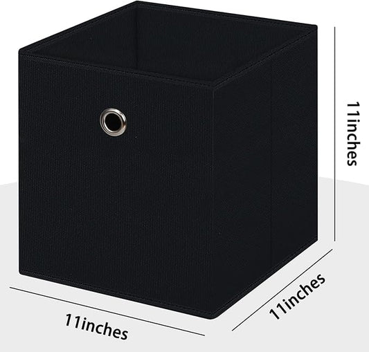 Black Foldable Storage Cubes Bins ,11 Inch Cloth Storage Cube Fabric Storage Box Cubes Organizer Baskets with Handles for Home Organizer Set of 6 (Black)