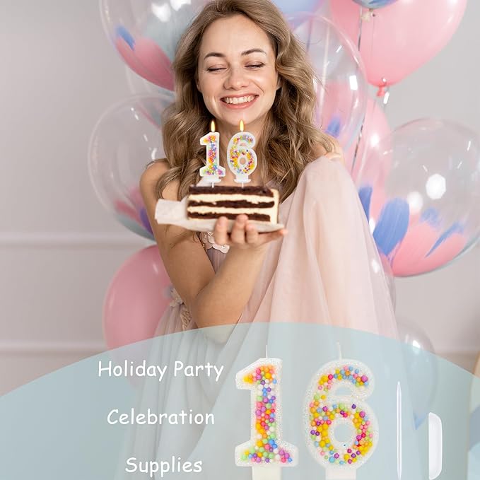 16th Birthday Candle for Cake, Colorful Macaron Numeral Candles for Boys/Girls, Theme Birthday Party Cake Decorations, Cake Topper for Birthday Party Supplies (Number 16)