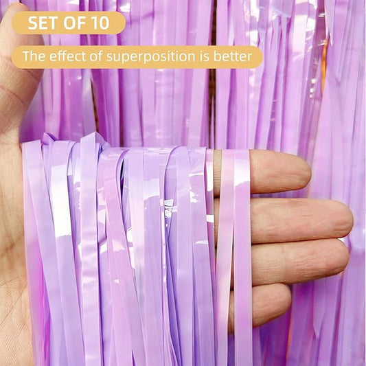 10 Pack Purple Foil Curtain Backdrop 3.2ft x 8.2ft Macaron Tinsel Foil Fringe Curtains Streamer Photo Booth Backdrop for Birthday Party Baby Shower Engagement Wedding Holiday Decor (Macaron Purple)