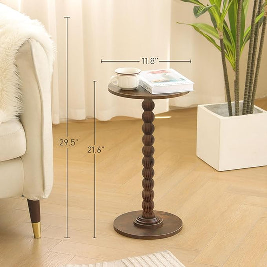 Round Side Table, Small Drink Table for Small Spaces, Modern Accent Nightstand with Solid Wood Leg for Living Room, Bedroom, Corners, and Office (Rustic Brown)