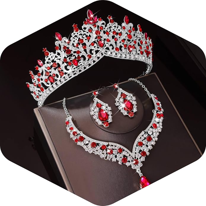 Kamirola Tiaras and Crowns for Women,Tiaras Earrings Necklace, Crystal Bridal Jewelry Set, Costume Party Halloween Prom Pageant Jewelry for Women TR80
