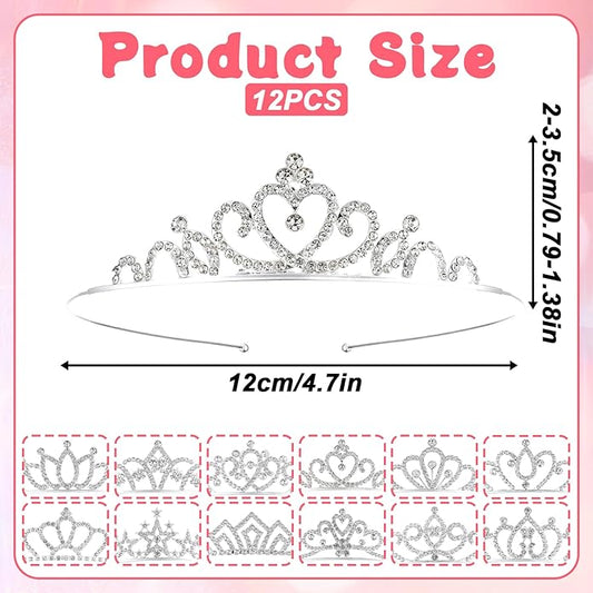 12 Pcs Tiaras for Women, Glitter Sparkly Rhinestone Crowns for Women Silver Metal Princess Crown Tiaras Bulk Suitable Birthday, Wedding, Dance, Pageant, Halloween, Christmas (12 Styles)