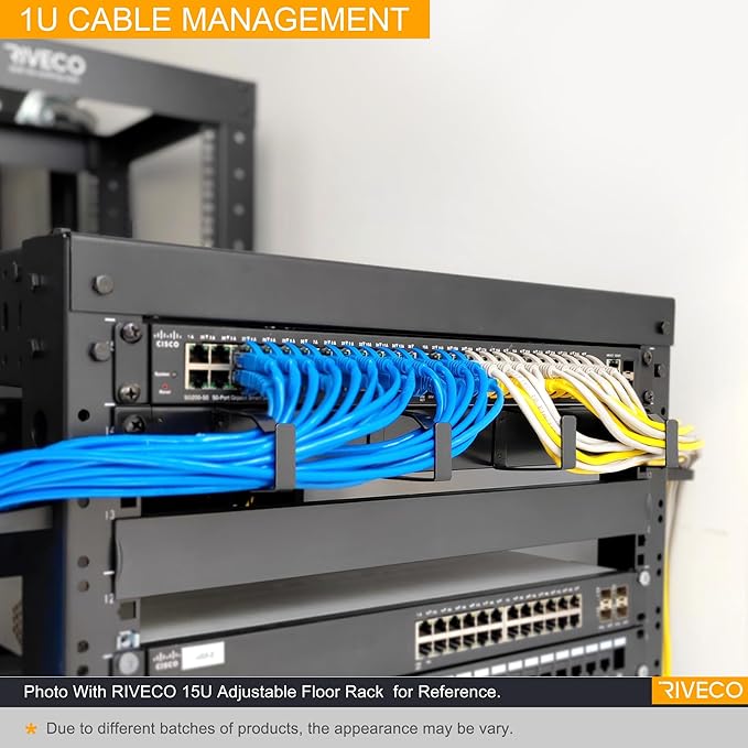 RIVECO 2PCS 1U Cable Management for Rack & Server Cabinet, Network Cord Wire Managing 19” Rack Mount 4 D-Rings Large Capacity