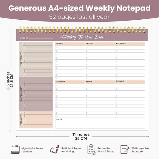 Weekly To Do List Notepad with 52 Undated Sheets(8.5"×11")6 Pack - Undated Weekly Planner Notepad for Office Desk Accessories and Supplies - Midnight Lilac
