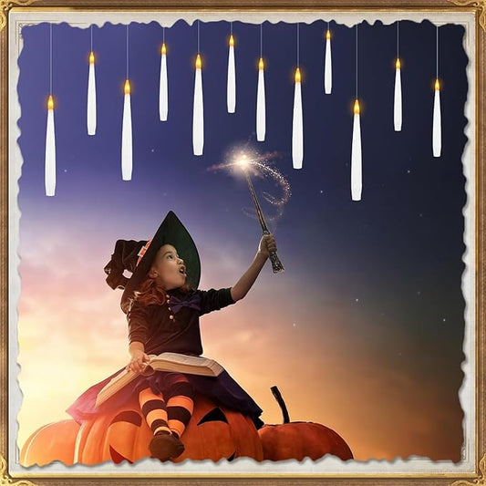 12 PCS Floating Candles with Wand LED Magic Hanging Candle Battery Operated Candle with 13 Batteries Include Flickering Warm Light Floating Candles for Christmas Halloween Decoration