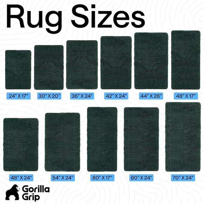 GORILLA GRIP Bath Rug Mat 60x24, Thick Soft Absorbent Chenille, Quick Dry Microfiber Mats, Rubber Backing Washable Shower Floor Rugs, Bathmat Runner, US Designed Bathroom Home Decor Accessories Hunter