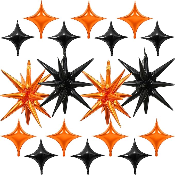 Black Orange Star Balloons - 22 inch Star Foil Mylar Balloons - 10 inch Four-Pointed and Pentagram Balloon for Halloween Themed Party Decorations - Halloween Balloon Arch Kit