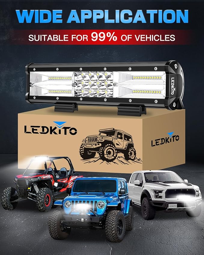 12 Inch LED Light Bar 120W 30000LM LED Off Road Driving Fog Lights Work Lamps Spot Flood Combo with Rocker Switch 16AWG Wiring Harness Kits for Trucks ATV UTV SUV UTE Pickup Tractor Golf